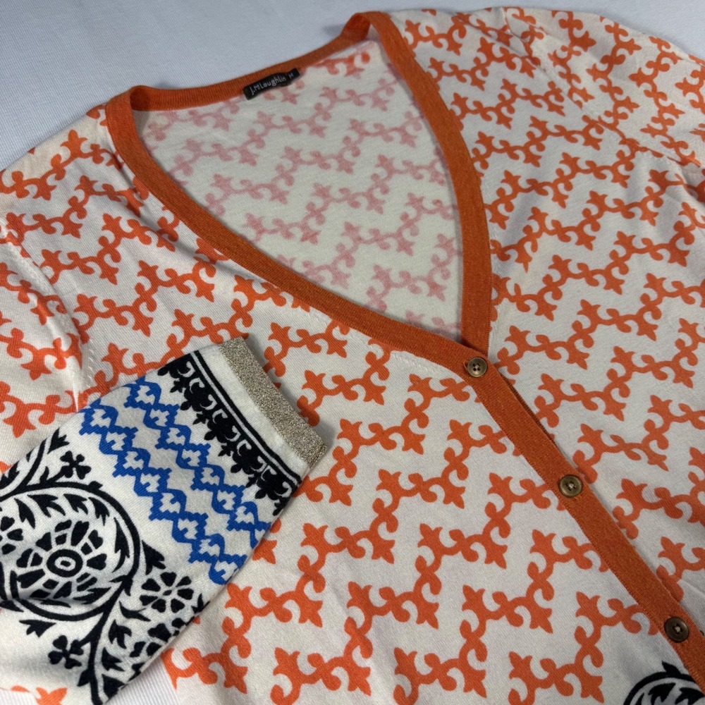 J.McLaughlin Cardigan M Printed‎ Cotton Modal Sweater Button Front Boho Preppy